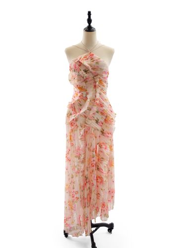 Robe de soirée élégante maxi asymétrique plissée à volants sans manches à imprimé floral et dos nu - milanoo.com - Modalova