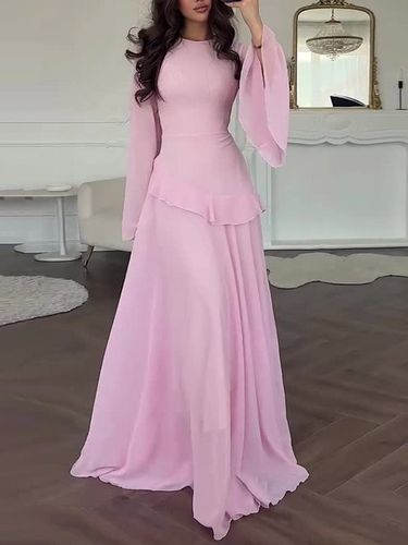 Robe de soirée longue bordeaux à col rond et lacets manches longues évasées style sexy - milanoo.com - Modalova