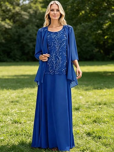 Robe de mère de la mariée col bijou manches 3/4 dentelle robe d'invitée pour un mariage - milanoo.com - Modalova