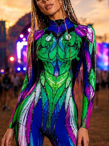 Combinaison imprimée colorée très élastique costume de cosplay d'Halloween combinaison en polyester style zentai - milanoo.com - Modalova