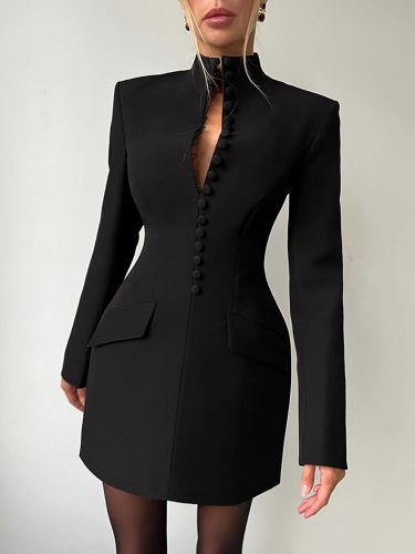 Robe de soirée mini élégante à col V poches boutonnées et coupe ajustée - milanoo.com - Modalova