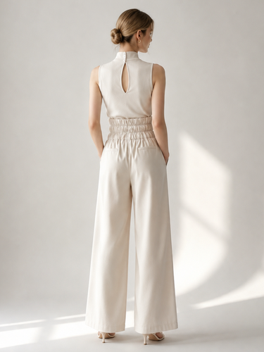 Ensembles deux pièces : pantalon et robe maxi écru blanc à col montant sans manches élégants - milanoo.com - Modalova