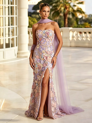 Robe de soirée longue trapèze brodée de fleurs - milanoo.com - Modalova
