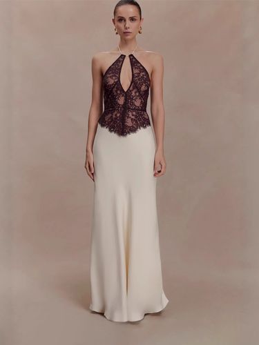 Robe de soirée longue blanche en dentelle sans manches dos nu taille haute à rayures - milanoo.com - Modalova