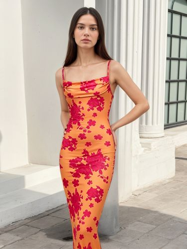 Robe de soirée longue sirène à col bénitier et bretelles spaghetti fleuries lacée - milanoo.com - Modalova