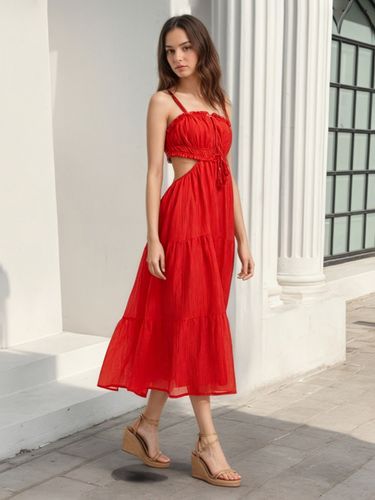 Robe de vacances maxi fluide à volants buste smocké et découpe dos nu et nœud - milanoo.com - Modalova
