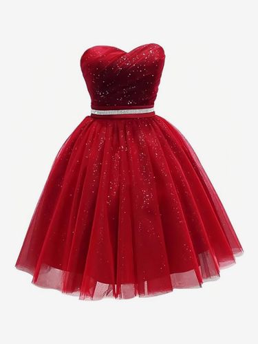 Robe de bal courte robe de soirée robe mini à sequins trapèze sans bretelles - milanoo.com - Modalova