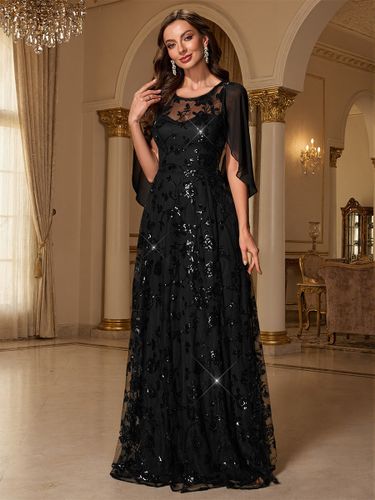 Robe de soirée longue en dentelle brodée de sequins et de tulle style maxi - milanoo.com - Modalova