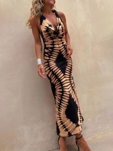Robe de vacances à capuche col halter imprimé tie-dye dos nu coupe ajustée longueur midi - milanoo.com - Modalova