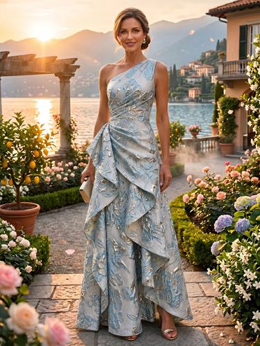 Robe de soirée robe de bal asymétrique robe longue sans manches à fermeture éclair plissée en polyester pour les fêtes - milanoo.com - Modalova