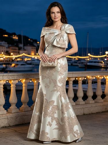 Robe de mère courte à manches courtes fourreau avec nœuds robe d'invitée de mariage longue jusqu'au sol - milanoo.com - Modalova