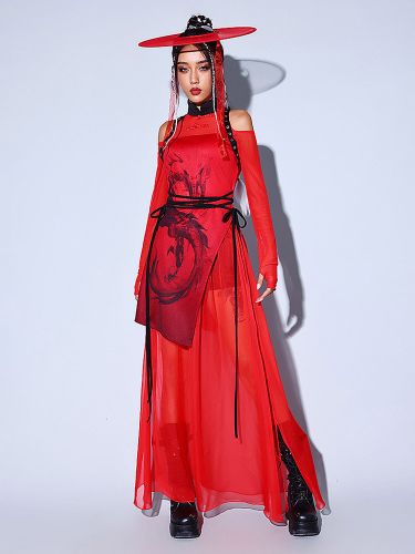 Ensemble de danse jazz imprimé style chinois pour femme haut et jupe - milanoo.com - Modalova