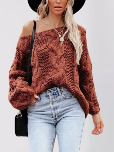 Pull ample à épaules dénudées en maille torsadée - milanoo.com - Modalova