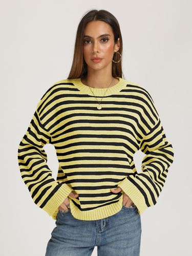Pull oversize en maille à rayures color block et col rond épaules tombantes - milanoo.com - Modalova