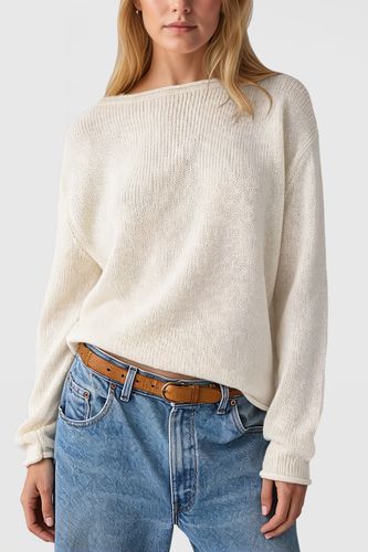 Pull oversize en maille à rayures unies et épaules dénudées - milanoo.com - Modalova