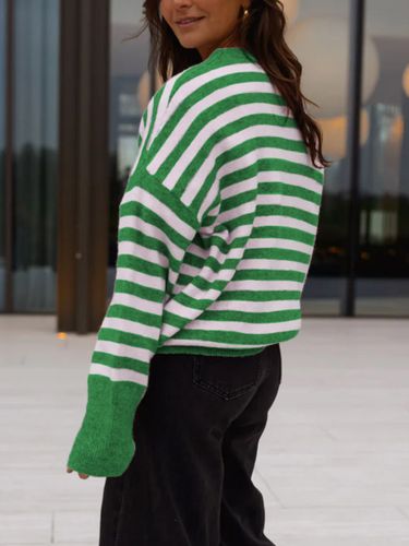 Pull-over à rayures color block col rond poignets contrastés maille oversize - milanoo.com - Modalova