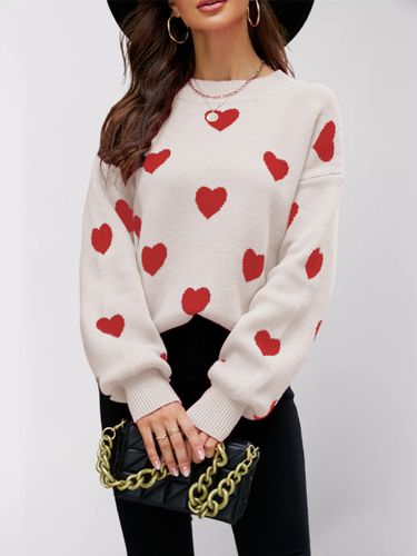 Pull en maille douce à col rond et motif cœur coupe ample manches longues idéal pour la superposition quotidienne - milanoo.com - Modalova