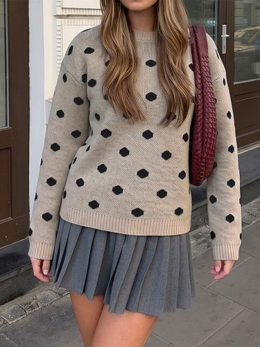 Pull en maille à pois noirs col rond oversize - milanoo.com - Modalova