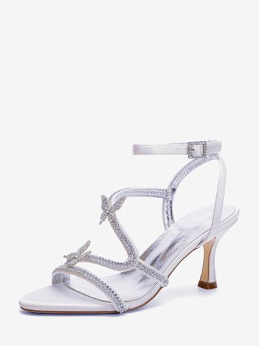 Sandales blanches à talons hauts ornées de strass et de papillons bout ouvert pour mariage - milanoo.com - Modalova