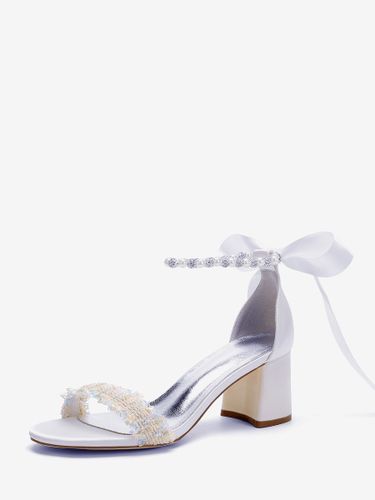 Chaussures de mariée blanches à talon compensé et strass bride cheville - milanoo.com - Modalova