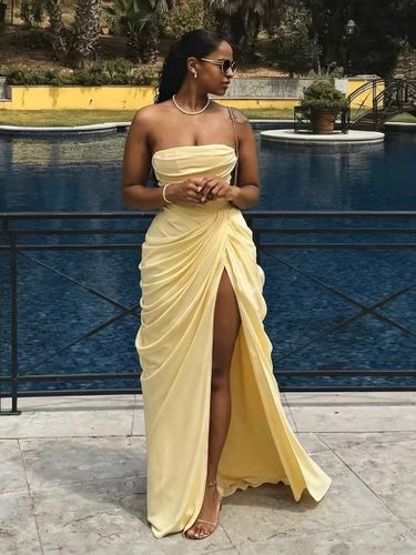 Robe de soirée bustier froncée fendue jusqu'à la taille robe longue moulante à corset et lacets robe de soirée formelle - milanoo.com - Modalova
