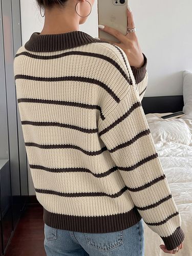 Pull rayé à col polo manches longues coupe ample style décontracté - milanoo.com - Modalova