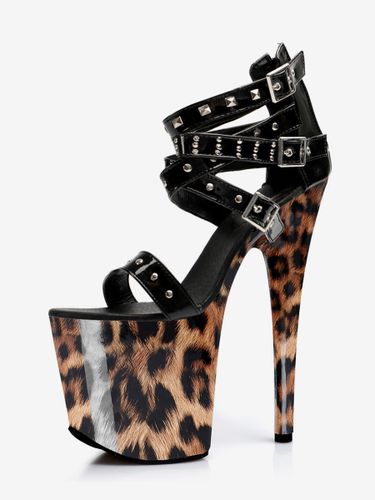 Sandales sexy à talons hauts croisés ornées de perles léopard et de détails à boucle perlée - milanoo.com - Modalova
