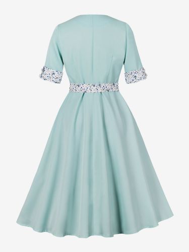 Robe mi-longue décontractée à col fleuri contrasté et ceinture à la taille - milanoo.com - Modalova
