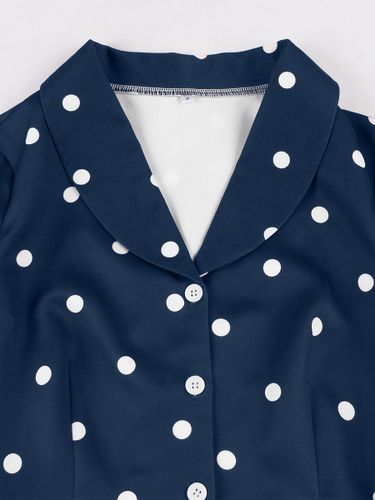 Robe vintage à pois revers manches courtes boutons sur le devant ceinture ajustable robe midi évasée style rétro - milanoo.com - Modalova