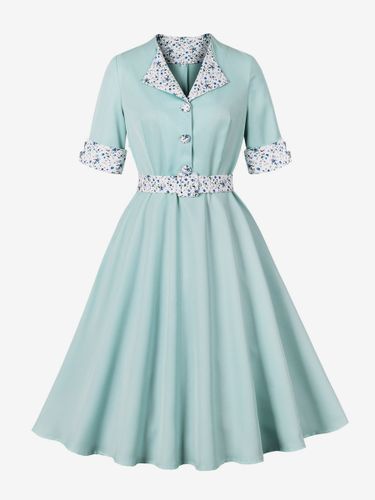 Robe mi-longue décontractée à col fleuri contrasté et ceinture à la taille - milanoo.com - Modalova