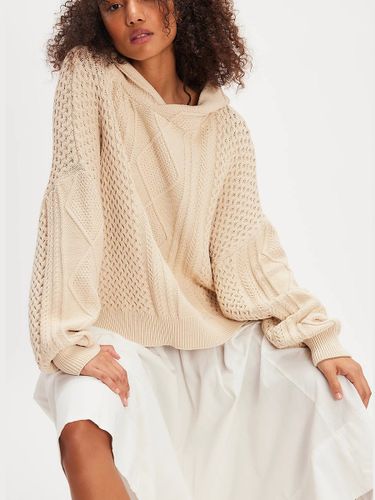Pull à capuche en maille torsadée coupe ample manches longues style oversize style décontracté. Haut à capuche en grosse maille - milanoo.com - Modalova