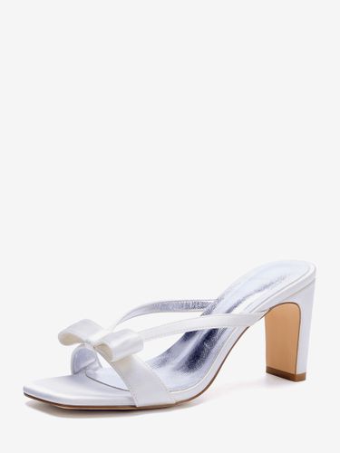 Mules de mariée à talons hauts bout ouvert nœud chaussures de mariage à talon compensé - milanoo.com - Modalova