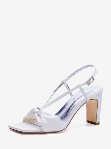 Chaussures de mariée en satin à bout ouvert et talons compensés - milanoo.com - Modalova