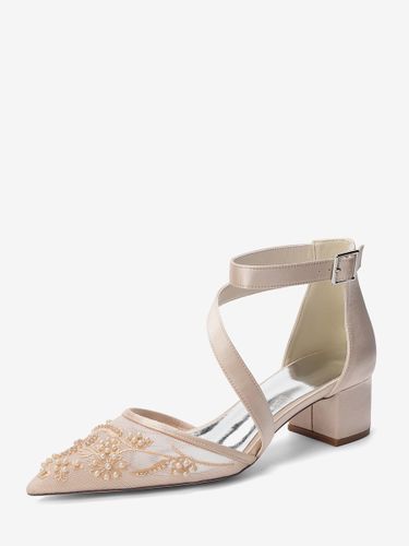 Chaussures de mariée à talons compensés bout pointu ornées de perles et de brides à talons bas - milanoo.com - Modalova