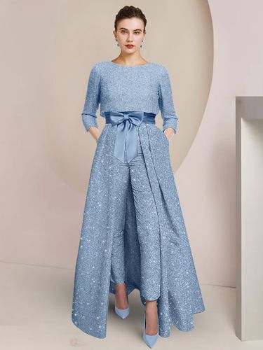Combinaison-robe 3 pièces pour la mère de la mariée col rond manches 3/4 coupe trapèze nœuds robe d'invitée de mariage - milanoo.com - Modalova