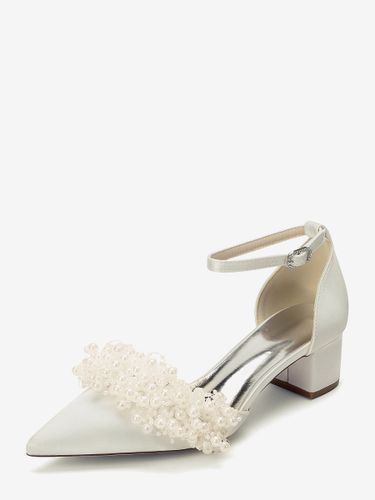 Chaussures de mariée en satin à bout pointu et talons compensés ornés de perles - milanoo.com - Modalova
