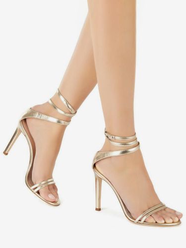 Chaussures de soirée dorées à talons hauts bout ouvert et bride cheville pour bal de promo - milanoo.com - Modalova