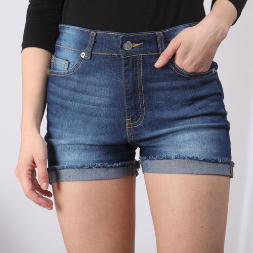 Short en jean bas effiloché coupe 5 poches - Bleu - 3S. x Le Vestiaire - Modalova