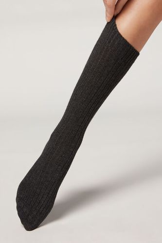 Short Ribbed Socks with Wool and Cashmere Woman Grey Size TU - Calzedonia - Modalova
