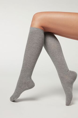 Tall Satin Cotton Socks Woman Grey Size TU - Calzedonia - Modalova