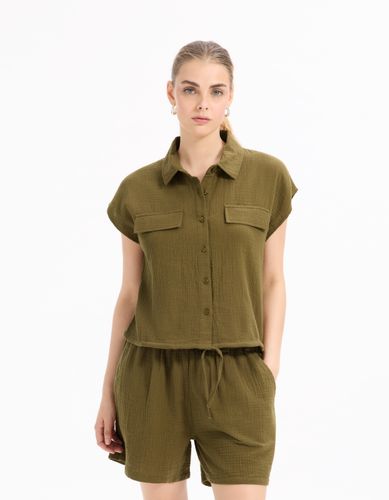 Chemisier en voile de coton sans manche - vert - celio - Modalova