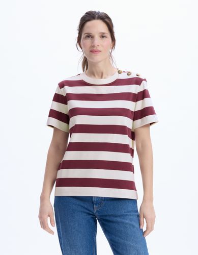 T-shirt boutonné à rayures - bordeaux - celio - Modalova