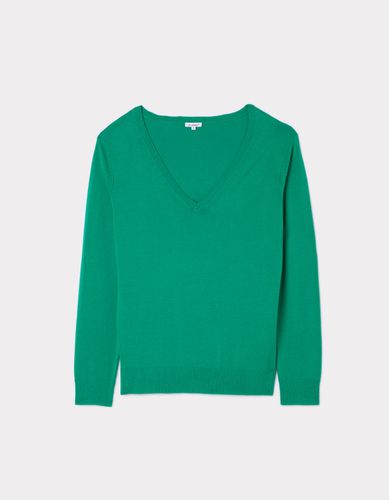 Pull en maille fine col V - vert émeraude - celio - Modalova