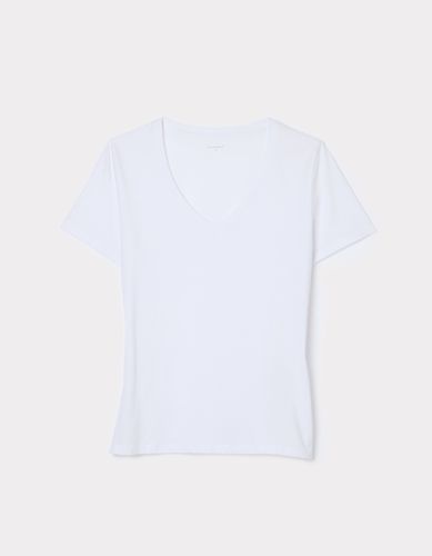 T-shirt en coton à col V - blanc - celio - Modalova