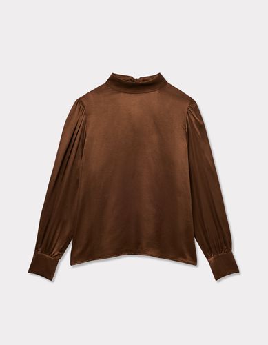 Blouse en satin avec col noué - marron - celio - Modalova