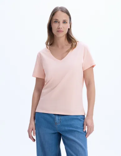 T-shirt en coton biologique col V - beige - celio - Modalova