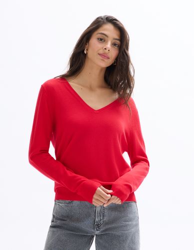 Pull 100% laine mérinos à col v - rouge - celio - Modalova