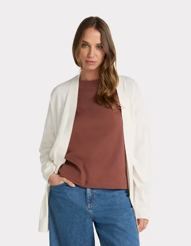 Gilet long en maille fine - écru - celio - Modalova
