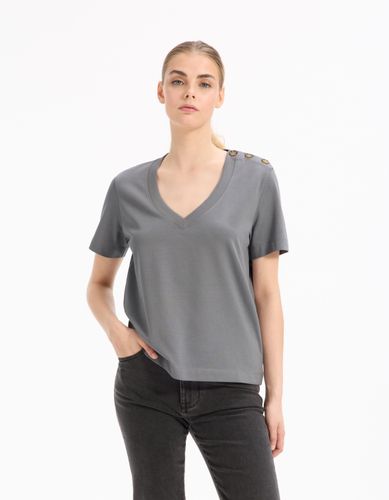 T-shirt boutonné en coton doux - gris - celio - Modalova