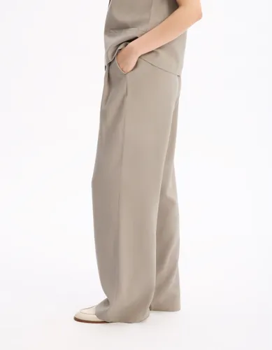Pantalon large taille haute - beige - celio - Modalova